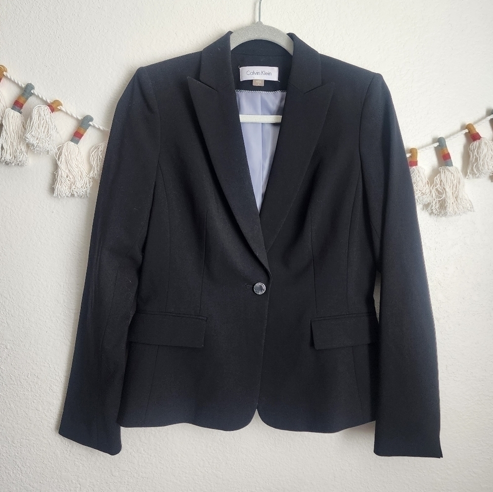 Calvin Klein Black Single Breasted Structured Blazer Business Casual Office 4